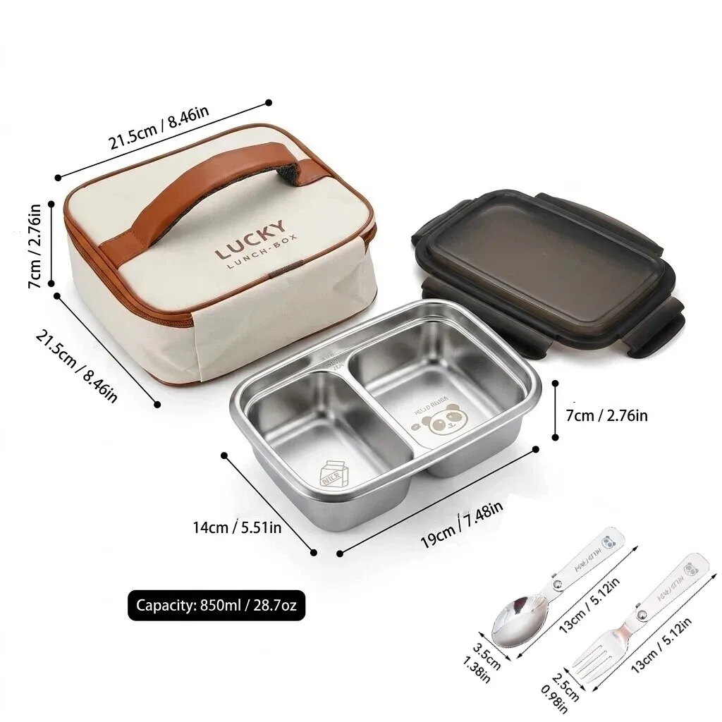 Herbruikbare 304 roestvrijstalen lunchbox met compartimenten, draagbaar, afsluitbaar, lekvrij, voor studenten en kinderen, bento box, magnetronbestendig, voedselcontainer