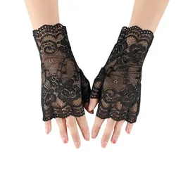 Ladies Short Lace Half Finger Lace Sunscreen Gloves Open Finger Ceremony Wedding Decoration