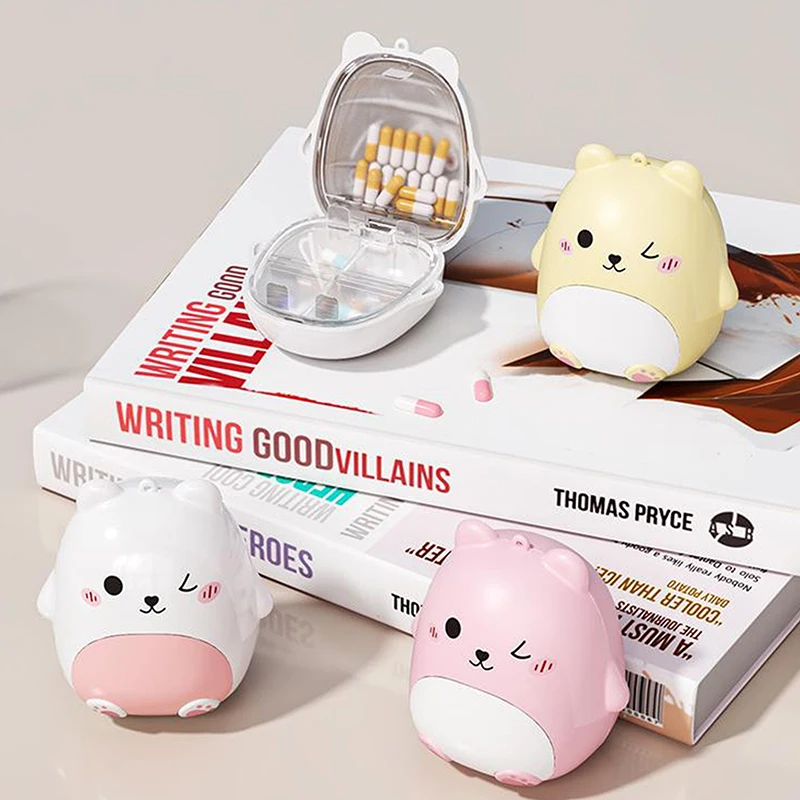 Cute Cartoon Small Bear Portable Double-layer Compartment Going Out Packed Separately Medicine Storage Plastic Pill Box Fashion