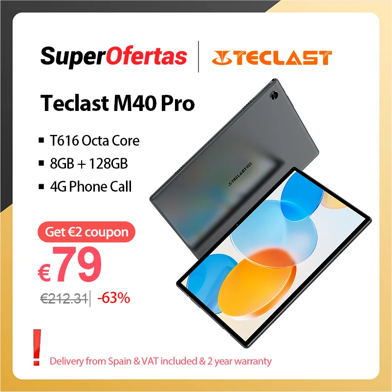 Teclast M40 Pro 10.1 inch Tablet UNISOC T616 Octa Core 1920x1200 8GB RAM 128GB ROM Android 11 4G Network Dual Wifi 7000mAh