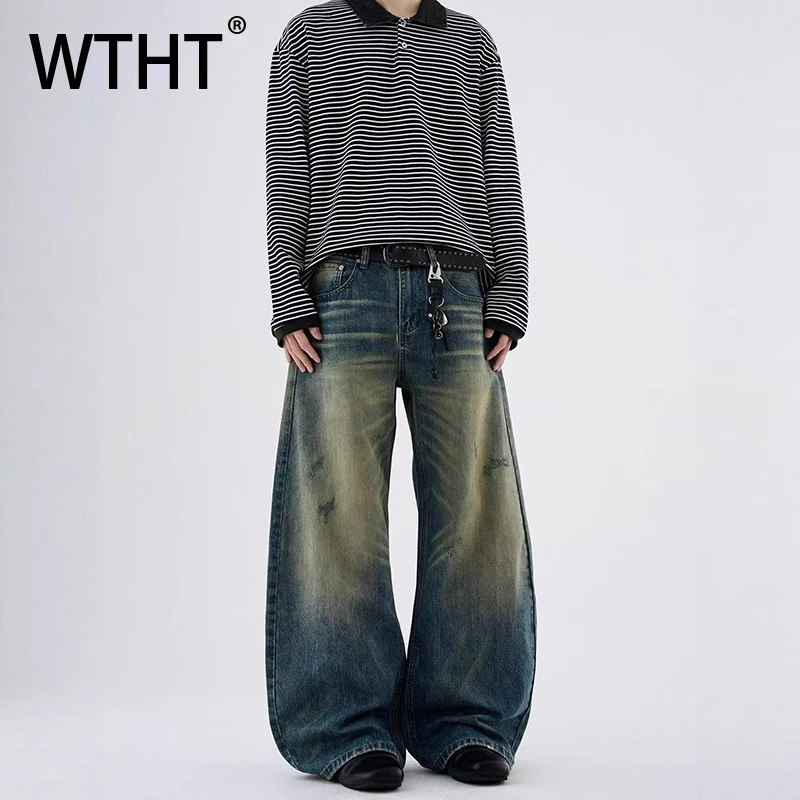 

WTHT Fashion 2026 Summer Men's Wash Do Old Design Denim Pants Vintage American Style High-waisted Straight Jeans Male 2A2976
