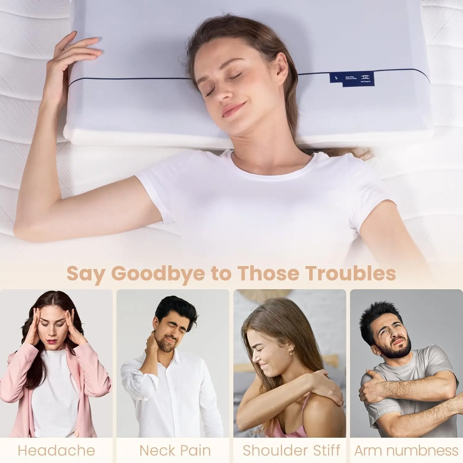 وسائد إسفنجية الذاكرة للتبريد، وسادة عنق الرحم لتخفيف آلام الرقبة، ناعمة وتبريد لوسادة النوم على الجانب الخلفي - على الوجهين #6