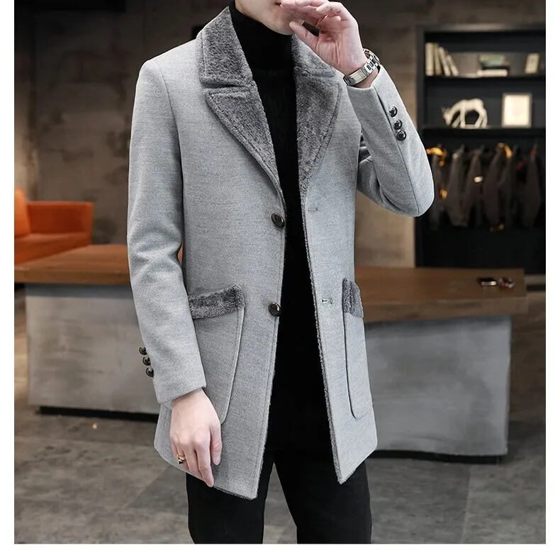 

Men's Leather And Fur Coat Autumn Winter New Sle Korean Japanese Cross-Border Long Jaet with Single Button And kets