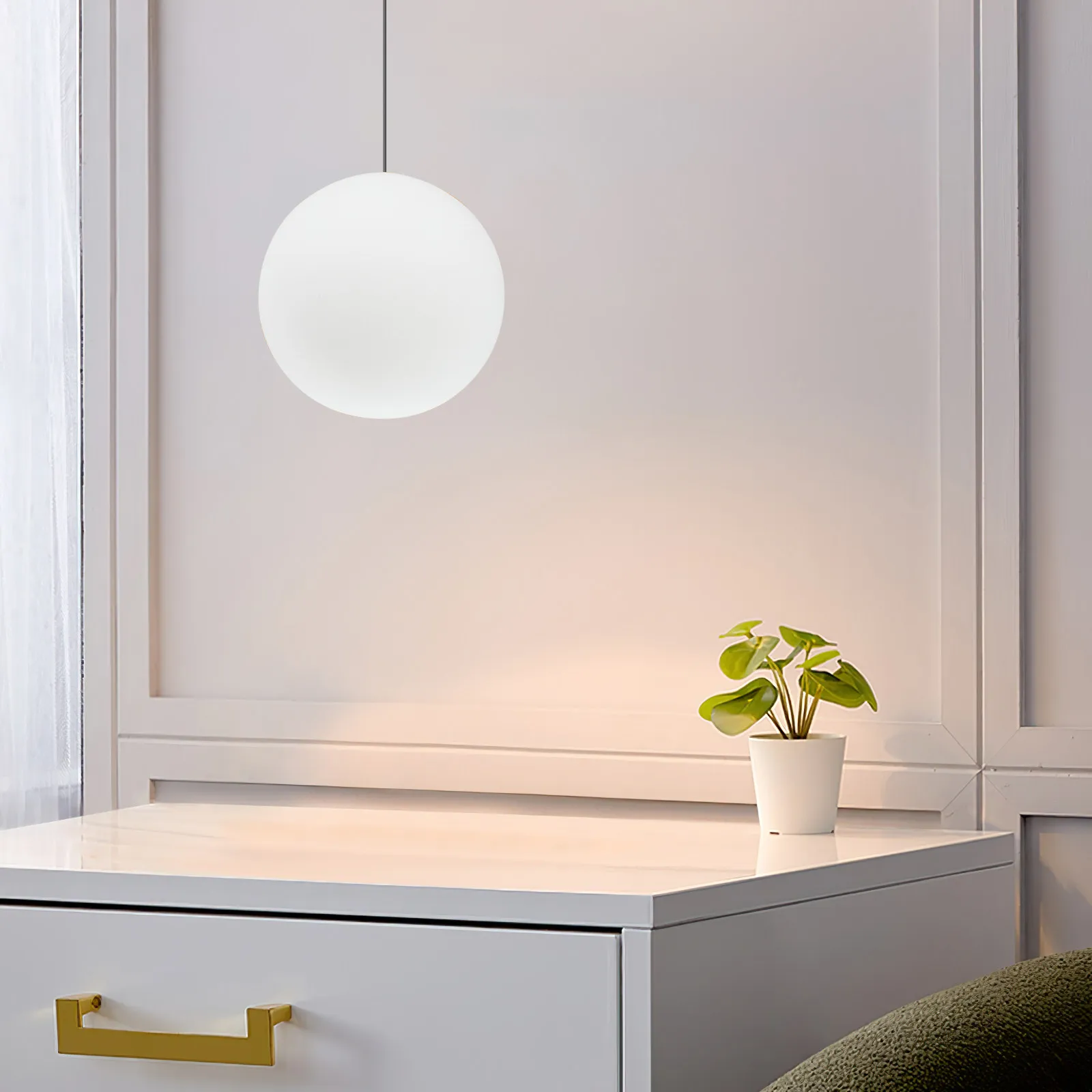 Frosted Glass Globe Pendant Lamp Shade White Sphere Hanging Light Cover Ball Lampshade Replacement Ceiling Light 7.86 Inch