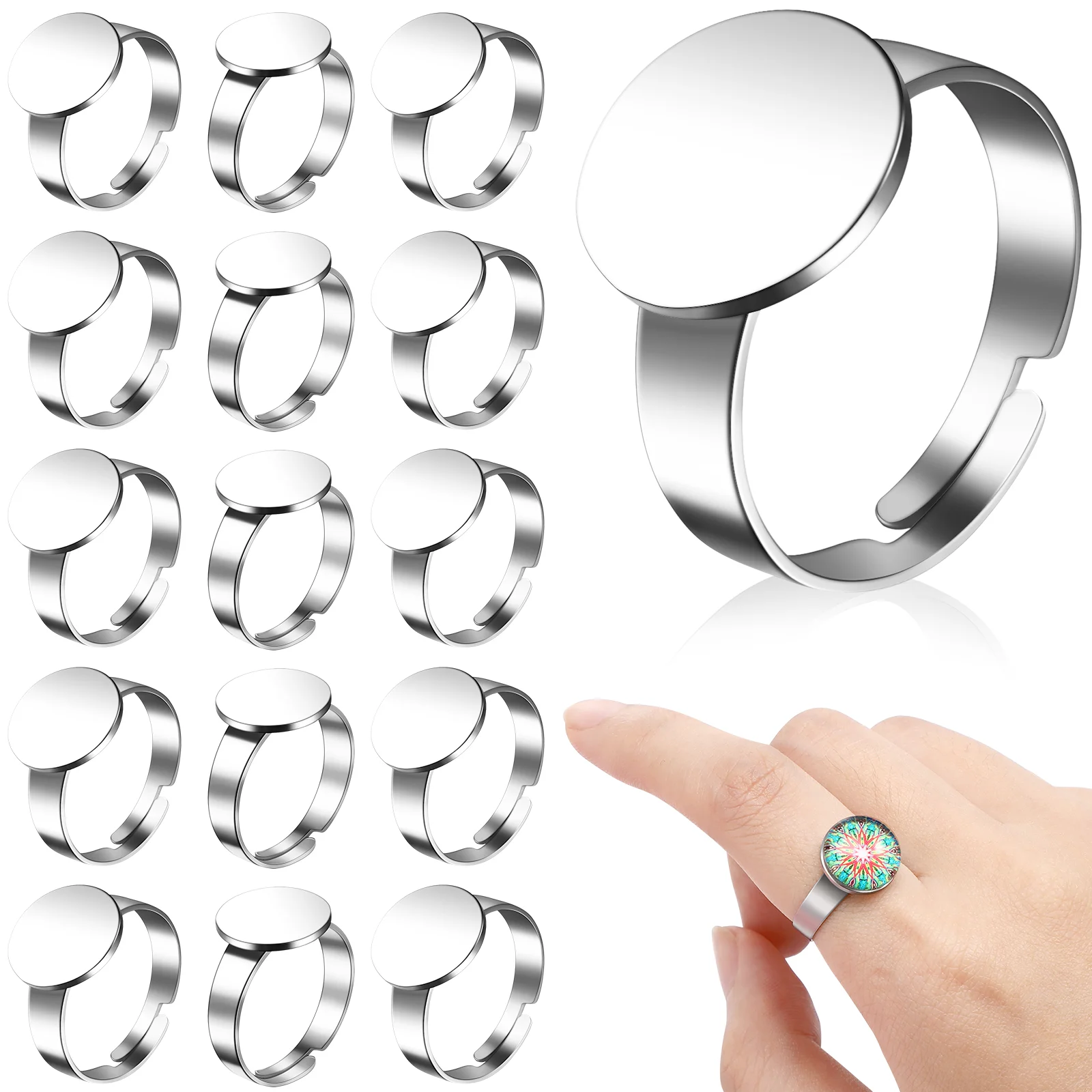 

20 Pcs Finger Rings Metal Blanks for Stone Portable Base Keychain Adjustable Jewellery Accessories Resin