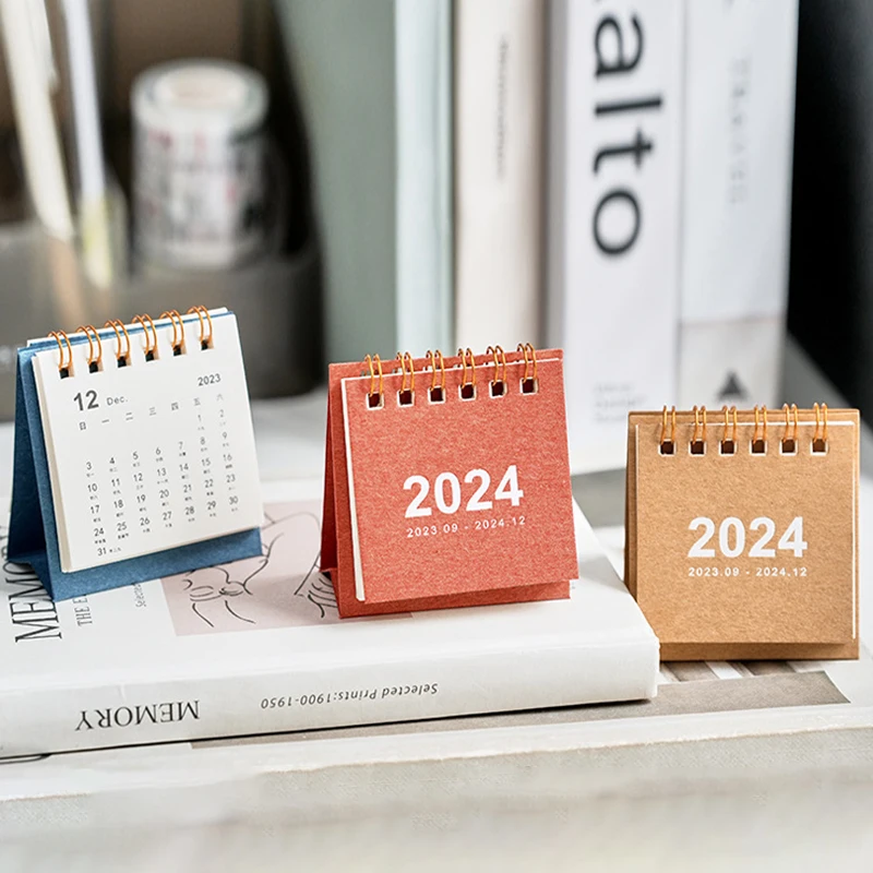 Mini calendário minimalista, decoração desktop, material de escritório estudantil, planejamento, organizador, programação diária, 2024