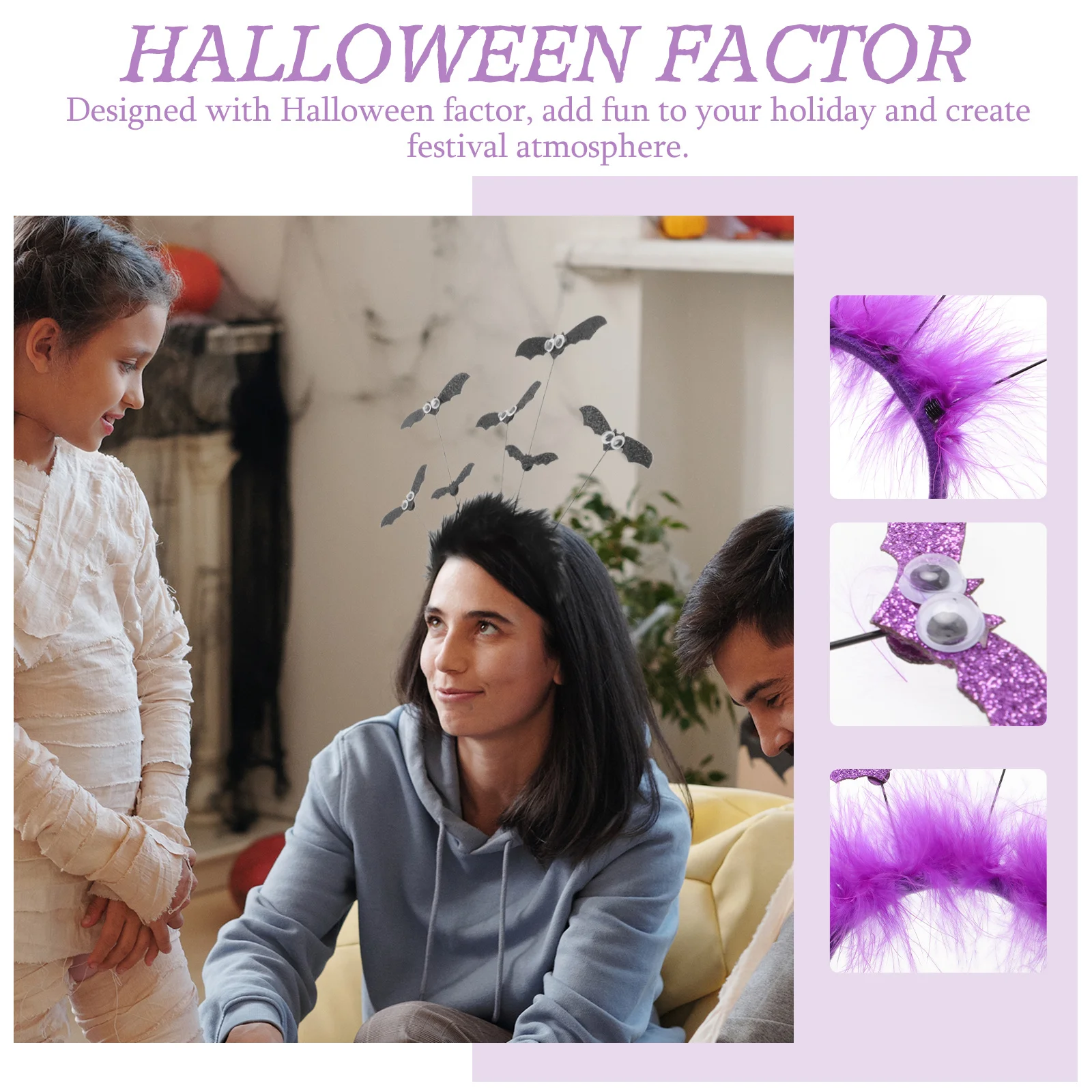 

2Pcs Halloween Bat Headband Standard Size Comfortable Party Cosplay Festival Hair Hoop Props Bat Hairband Halloween Headwear