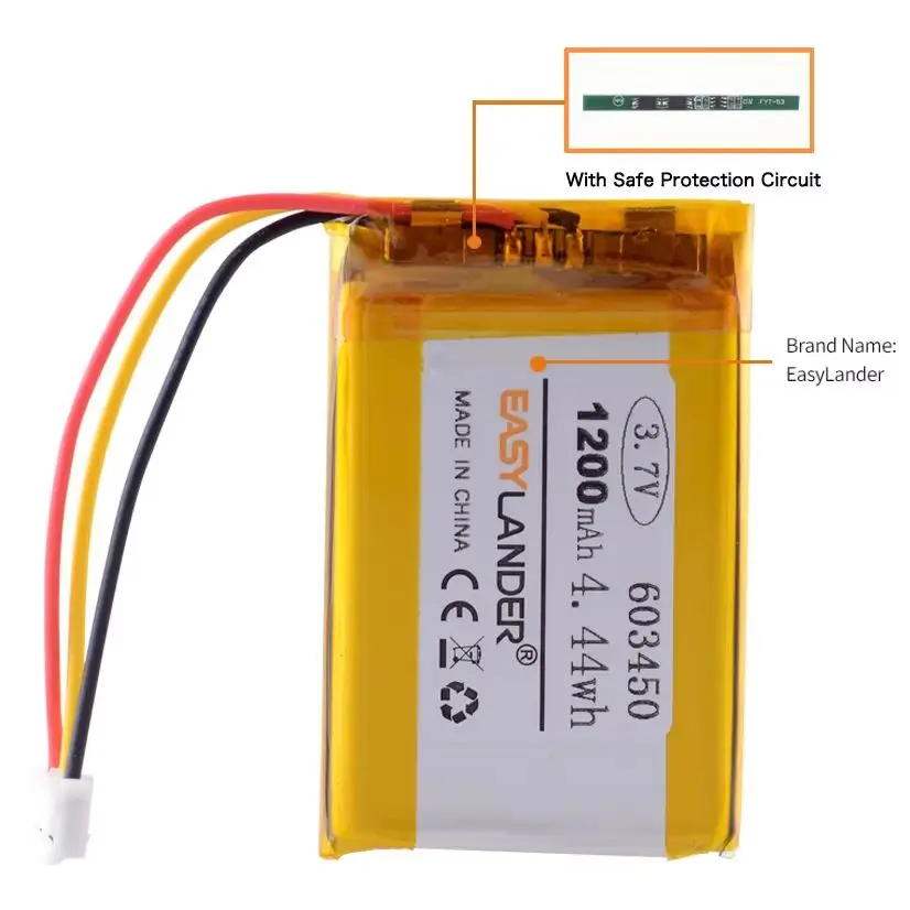 JST2.0mm 3pin 3.7V 1200mAh 603450 Rechargeable Lithium Li-ion Polymer Battery 063450 Batteries