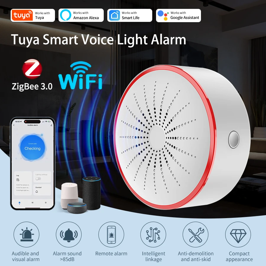 Tuya Smart Alarm System Wifi Zigbee Siren for Home Burglar Security Door Motion Water Sensor Zigbee Hub Alexa Google Assistant