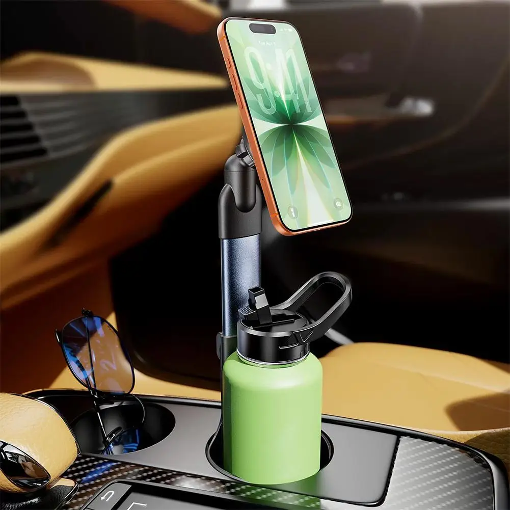 2-In-1 Height-adjustable Car Cup Mount Holder 360° Rotation Extra-strong Magnetic Car Phone Holder For iPhone Samsung Xiaomi