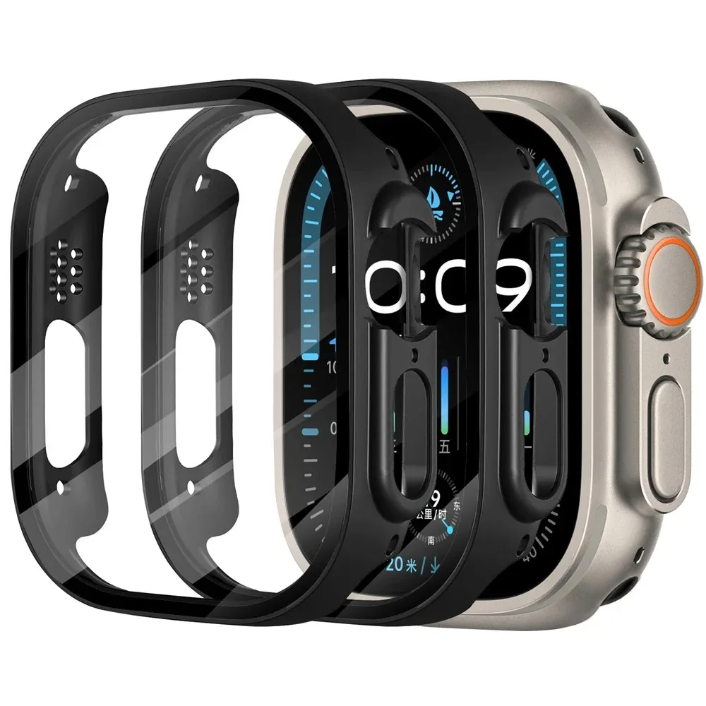 Hard Matte PC Cover With Tempered Glass For Apple Watch Ultra 3 2 1 49mm Rugged Shockproof Scratch Guard Unisex