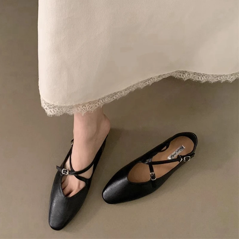 SUOJIALUN 2024 Autumn Women Flat Shoes Fashion Round Toe Ladies Elegant Mary Jane Shoes Soft Flat Heel Outdoor Dress Ballerinas