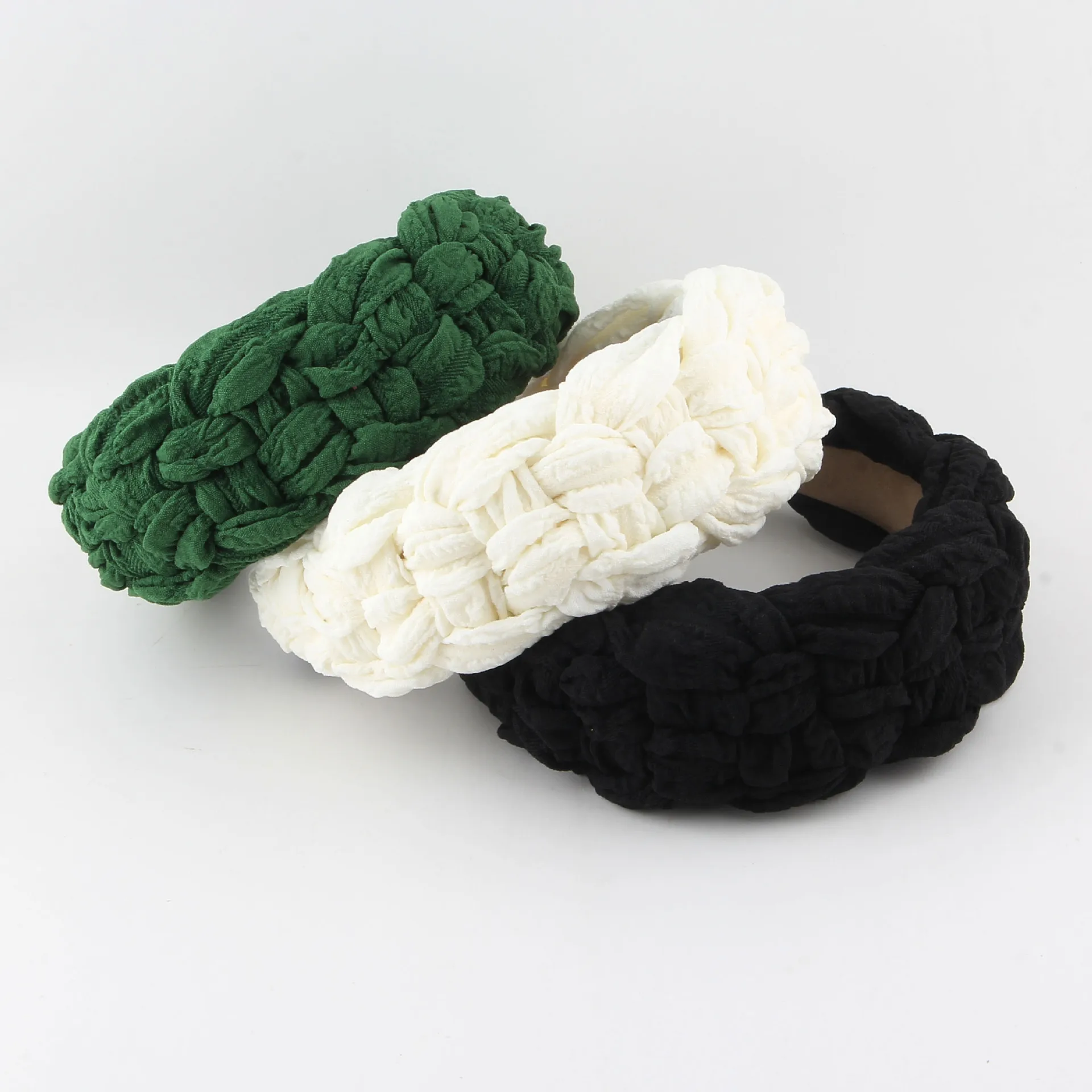 New fashion wide edge Internet celebrity grid woven fabric headband street shot violent high skull women's headband hair accesso
