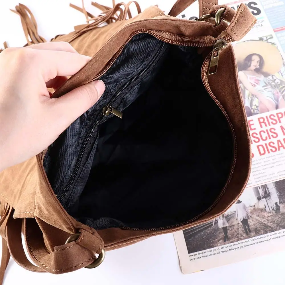 Purse Classic Fringe Suede Saddle Bag Ethnic Style Messenger Bag Women Crossbody Bag Female Handbag Tassel Bag Shoulder Bag