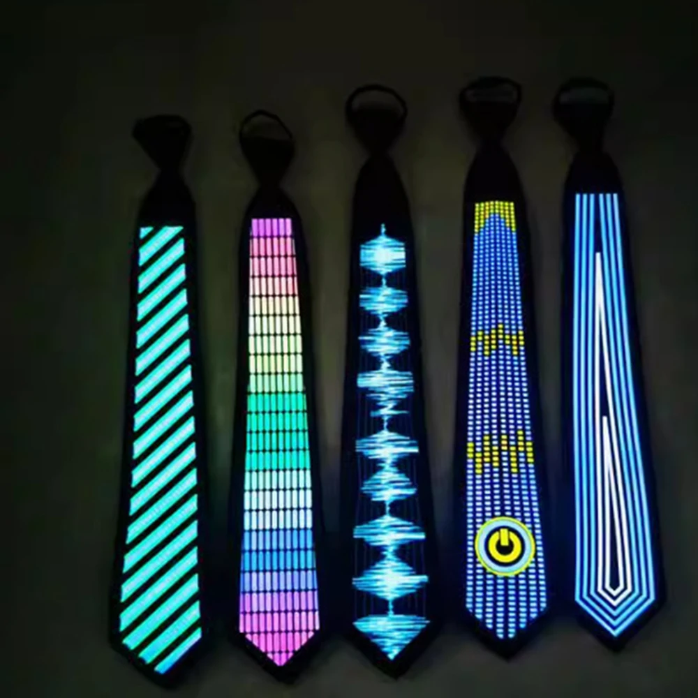 Sound Activated EL Panel LED Neon Tie Flashing Luminous Necktie Halloween Christmas Party Concert Costume Accessories