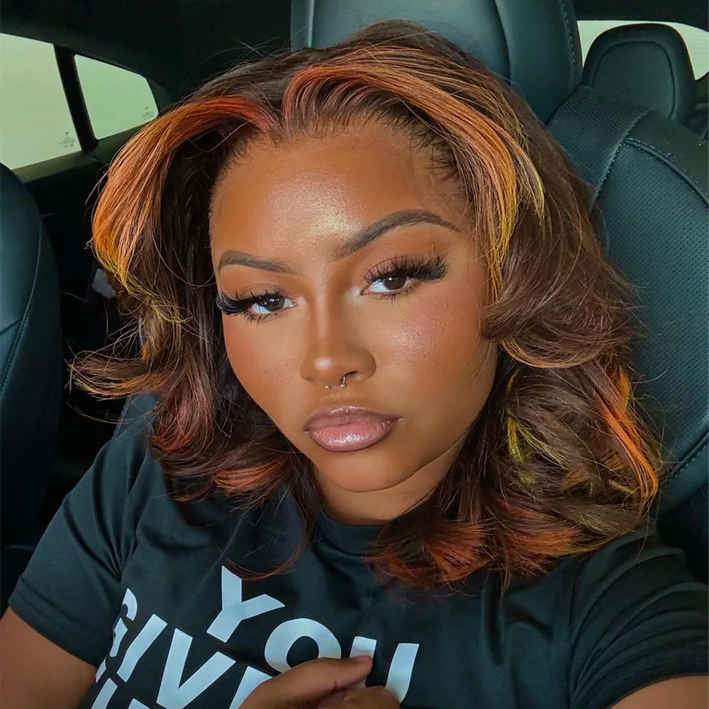 Linhua Ginger Orange Omber Colored 13x4 Transparent Lace Wigs  Body Wave Remy 13x6 Lace Frontal Wig Preplucked 4x4 /5x5 Lace Wig