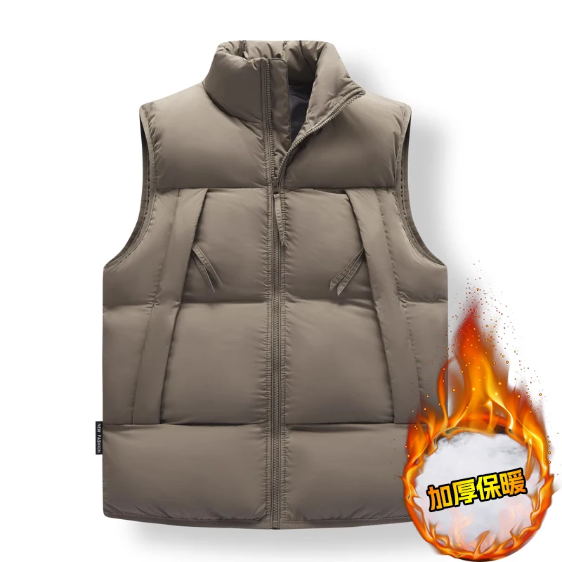 

Мужской утепленный жилет из хлопка с воротником-стойкой, однотонный, осенне-зимний, теплый, модный, в уличном стиле, с декоративной молнией