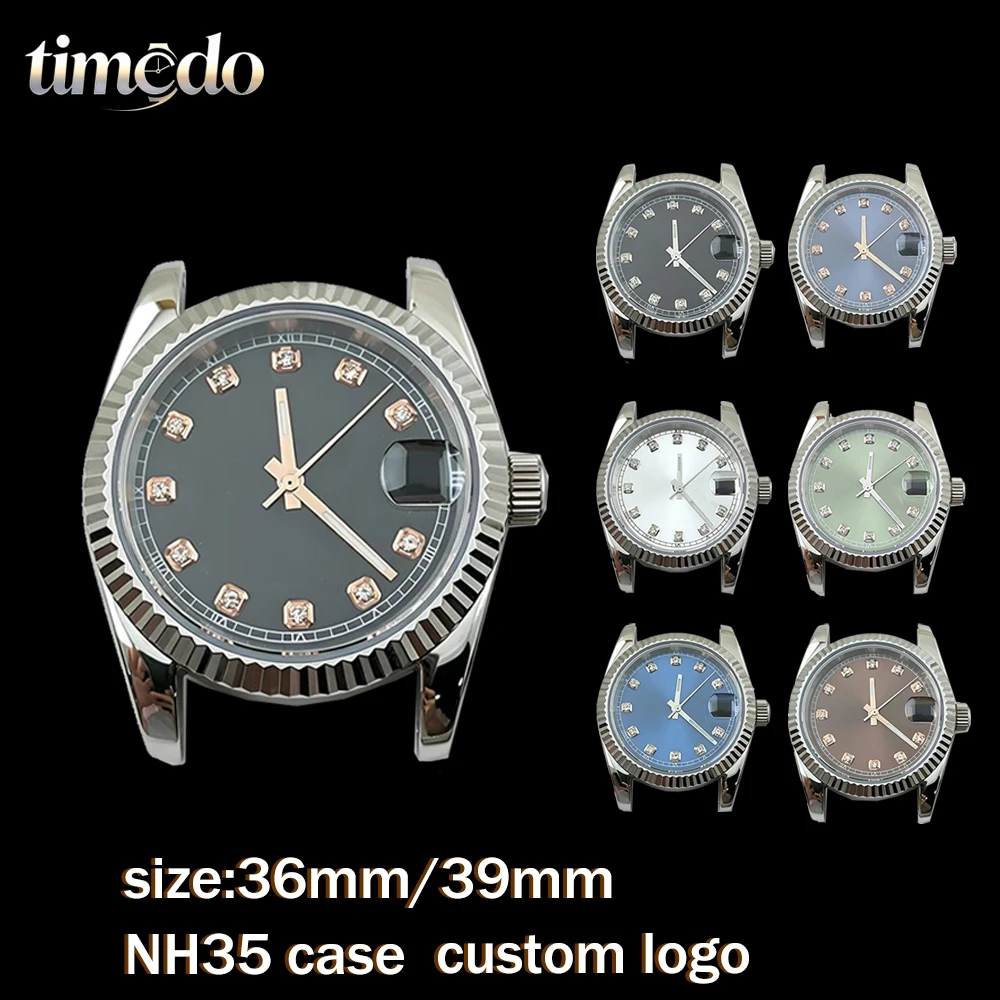 

NH35 watch case diamond dial stainless steel mechanical watch men's modification accessories suitable for NH35 movement