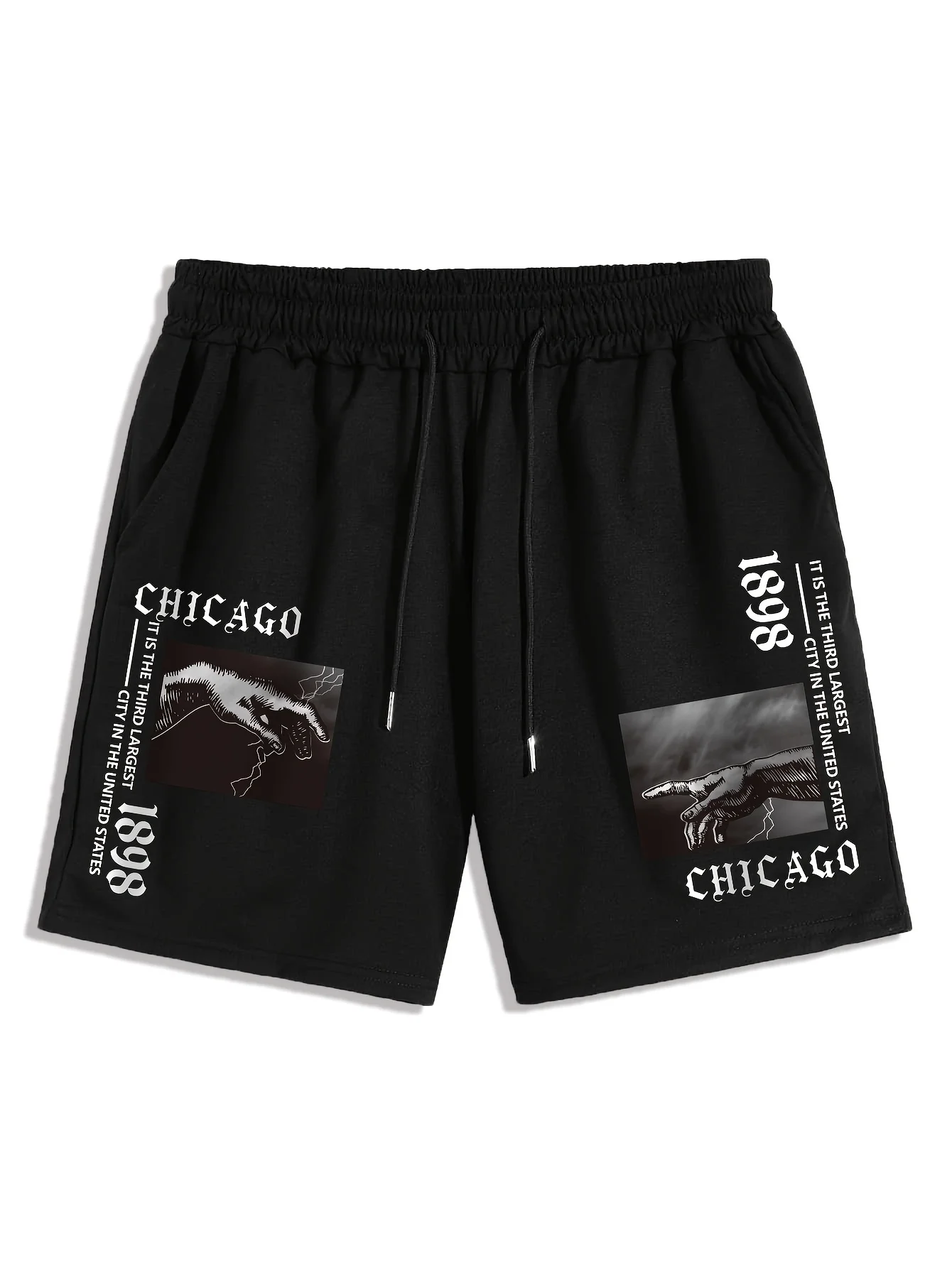 

Men's Summer Basketball Casual Slanted Pocket Elastic Waistband Waist Shorts Elastic Drawstring Waistband Black Summer Shorts
