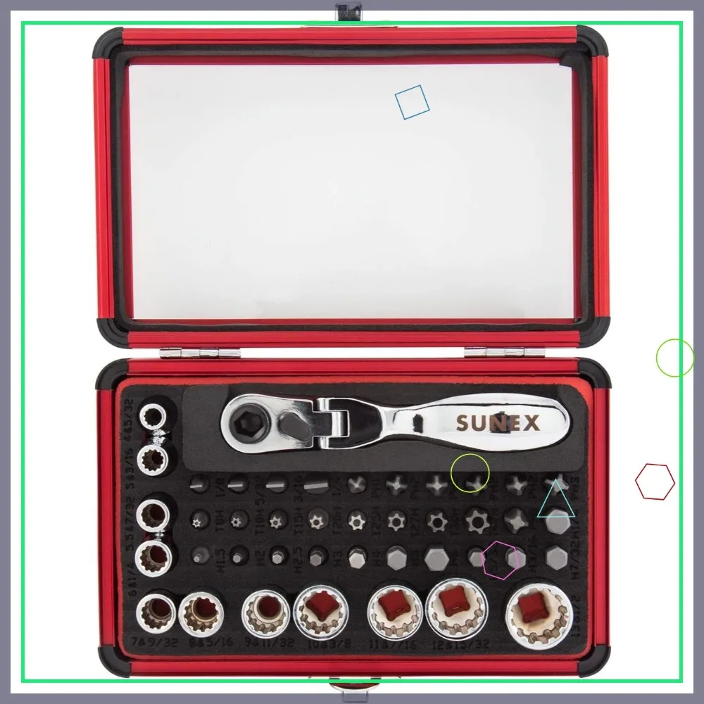 

Набор из 44-дюймовых мини-трещоток с двойной гибкой головкой и разъемами для универсального использования с приводом 1/4 дюйма