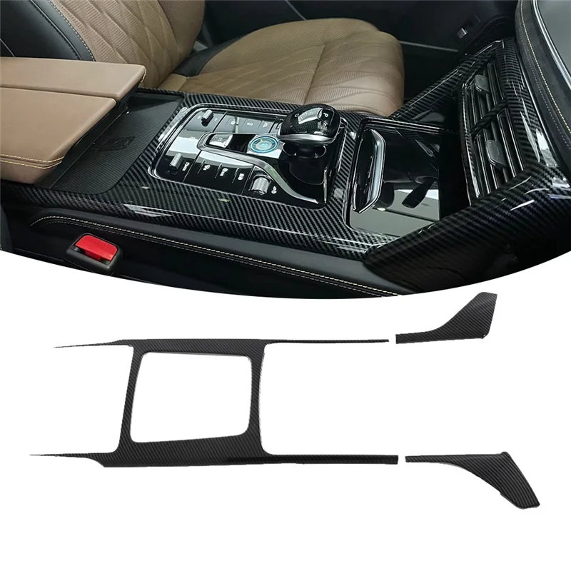 

3PCS Car Interior Gear Shift Cover Trim Decoration Carbon Fiber Look For BYD TANG