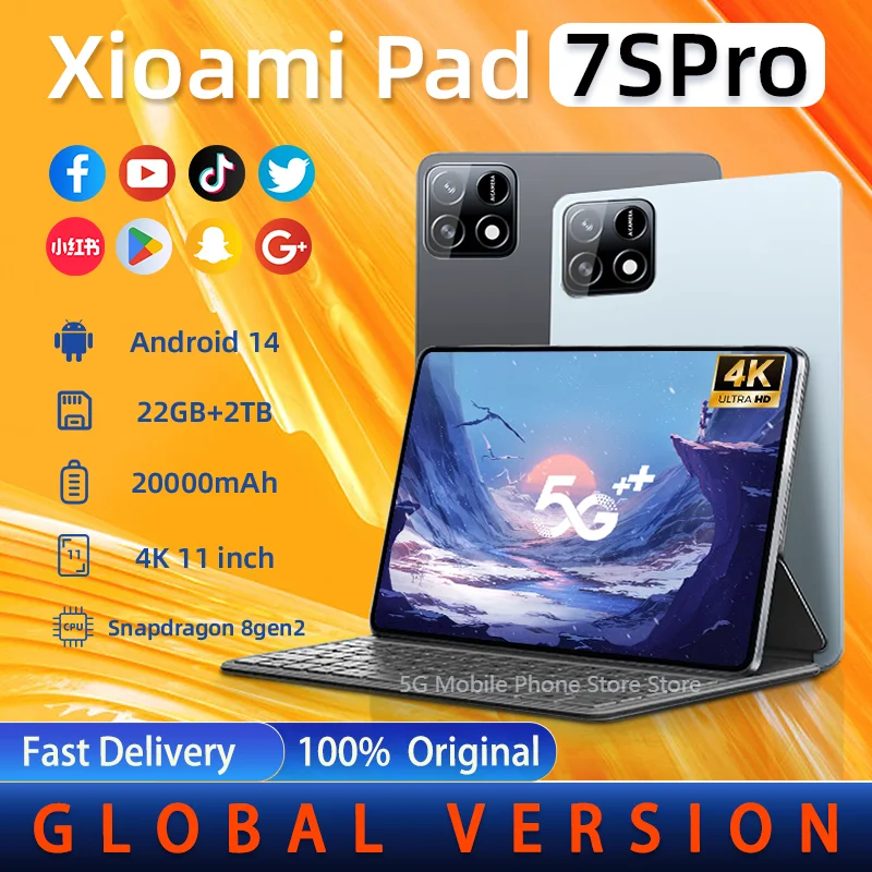 

2025 New Original Tablet PC Pad 7S Pro Global Edition Snapdragon 8gen2 Android 14 HD 4K 22GB+2TB 5G Tablet Dual SIM WIFI tablet