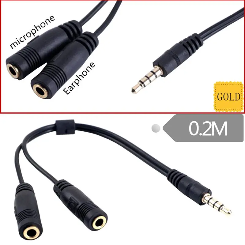 

Gold-Plated Laptop Headphone Cable Single Hole Adapter Earphone Computer Audio 1/2 Adapter DC3.5mm 4-Pole Male To 2 * 3.5 Female