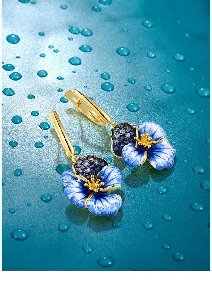 SANTUZZA Ohrringe aus reinem 925er Sterlingsilber für Damen, funkelnde rosa und violette Pfingstrosen-Emaille-Blumen, eleganter, edler Schmuck. – Detail 6