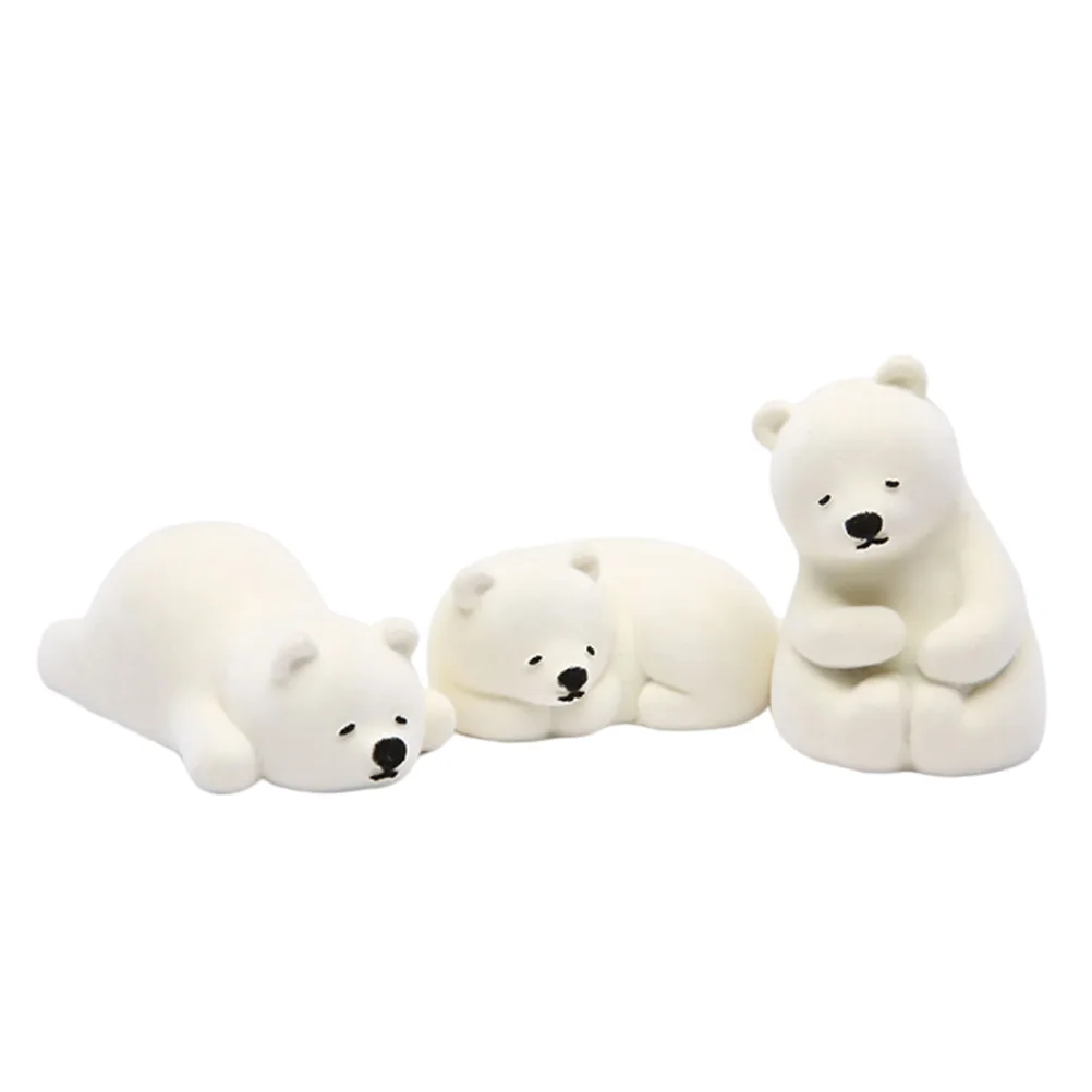 

3pcs Polar Bear Figurines Decorative Home Office Desktop Animal Models Mini Statues for Room Cabinet Car Decoration Gift Family