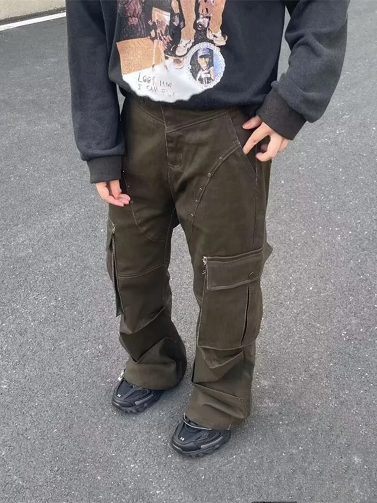 

[Bomp] осенние американские уличные брюки, модные черные прямые штаны, мужские длинные штаны с застежкой-молнией