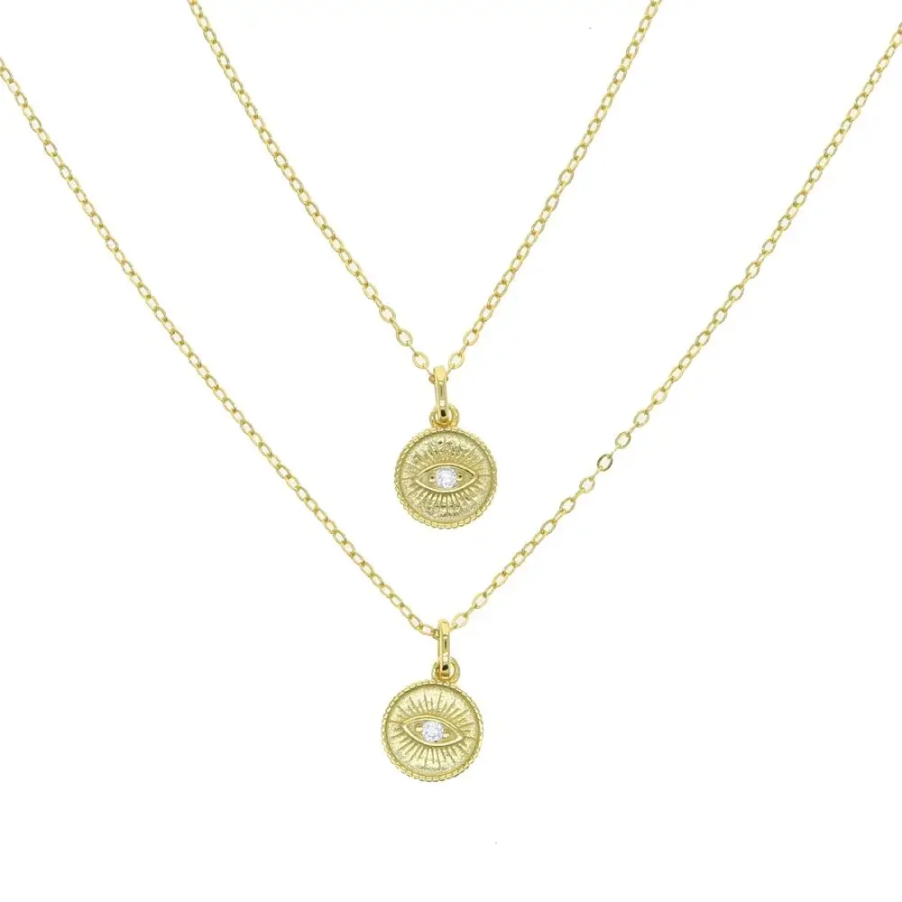 Gold Color 100% 925 Sterling Silver Charm Choker Jewelry Micro Paved Cz Round Lucky Turkish Evil Eye Pendant Necklace For Women