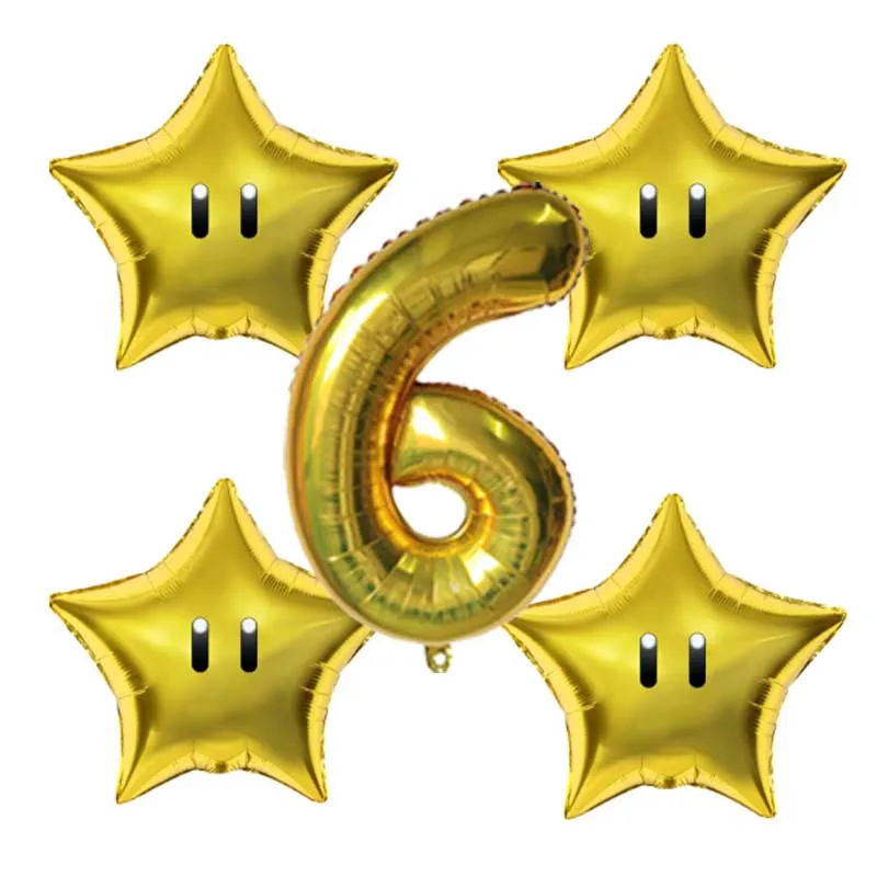 5 Stück Super Trendige Bros Folienballons Anime-Themen-Party Zahlenballons Niedliche Deko Geburtstag Dekorative Belohnungs-Sternballons