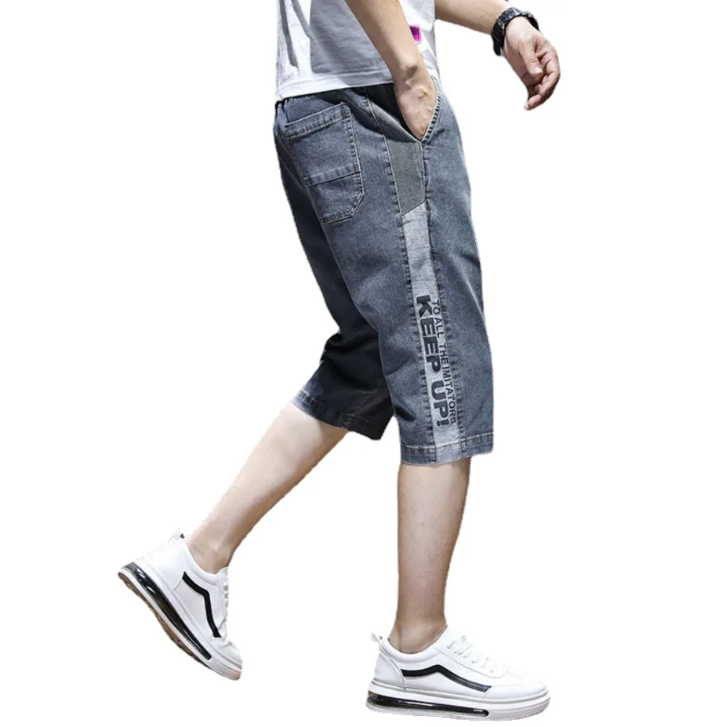 2023 Summer Wide Leg Hip-Hop Jeans Shorts Male Skateboard Baggy Men Capri Denim Pants pantalones cortos men clothing