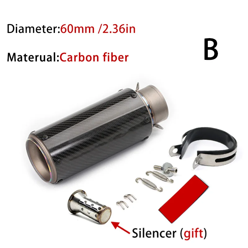 51mm/60mm Carbon Fiber motorcycle pipe exhaust with DB killer Motorcycle Exhaust Pipe Muffler for PCX 125 FZ6 Z 750 Z 900 MT 07