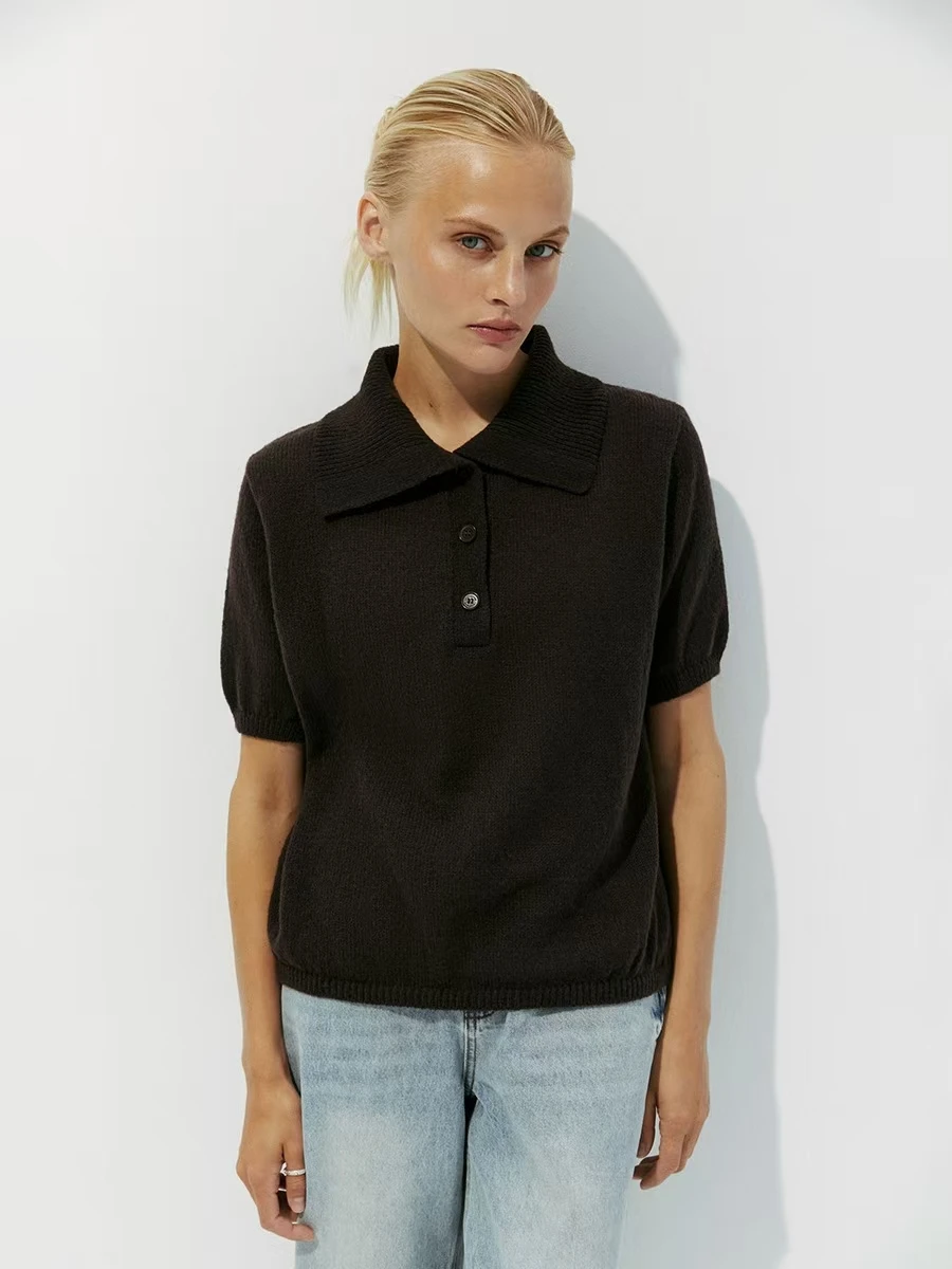 Faionable Sexy pull tricoté creux ort Sve coupe ample Ne longueur régulière été décontracté Sle acrylique haut pour femme