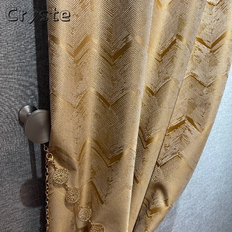 Champagne Gold Luxury Curtains for Living Room Dining Bedroom Water Ripple Jacquard Custom High Shading Windows
