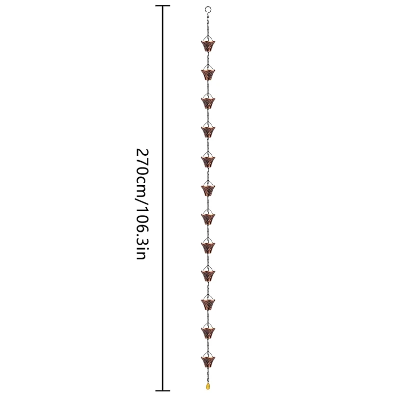 12 Cups Rain Chains, Gutter Downspouts Diverter Outdoor Metal Copper Plaid Rainwater Extensions,