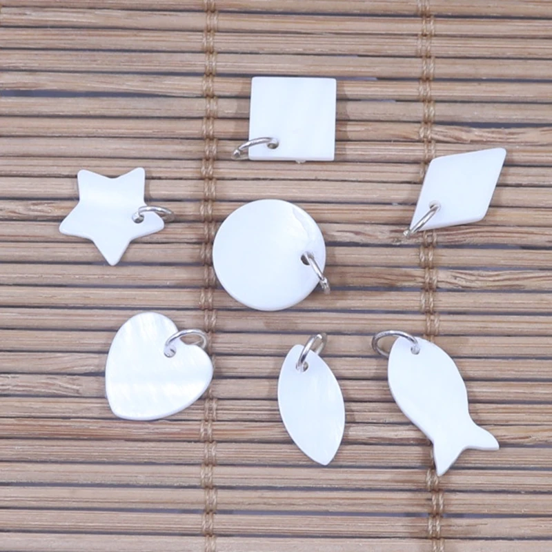 50 PCS Handmade Natural Shell Charms Pendent Round Coin Drop Disc Fish Heart Star Charms Earrings Necklace Jewelry DIY