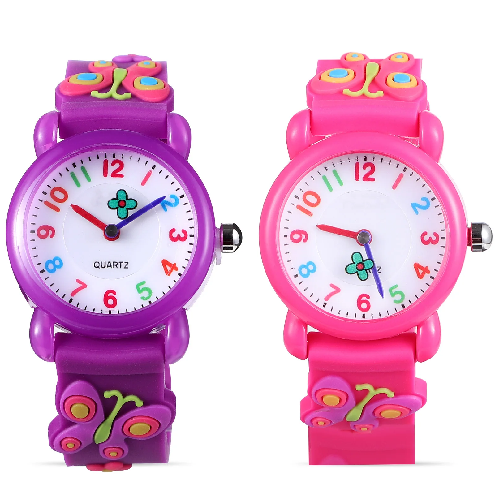 2Pcs Cute Cartoon Waterproof Watches Silicone 3D Butterfly Quartz Watch for Gift Watch