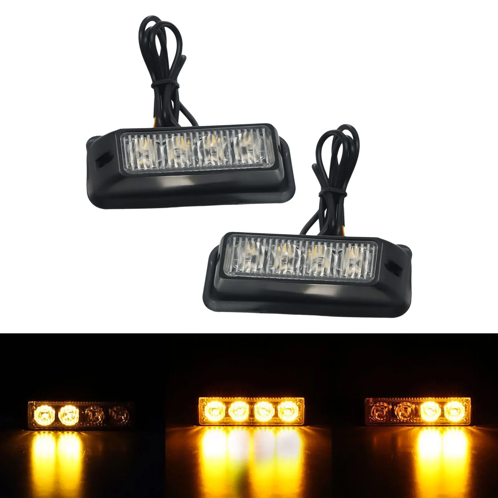 Car Light LED Car Flash Light Orange Amber Light Breakdown Strobe Grill Car Strobe Flash Light IP67 DC 12V High Power Lamp Bead