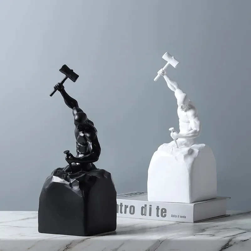 Black White Abstract Figure Sculpture Set, Nordic Minimalist Portrait Statues, Modern Home Decor Samples for Room Desktop