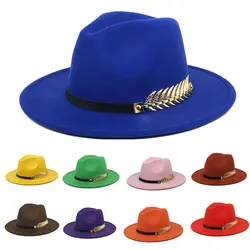 Fedora Herren Fedora neutrale breite Krempe Jazz Hut Feder gürtel Herbst und Winter britischen Vintage Panama hut