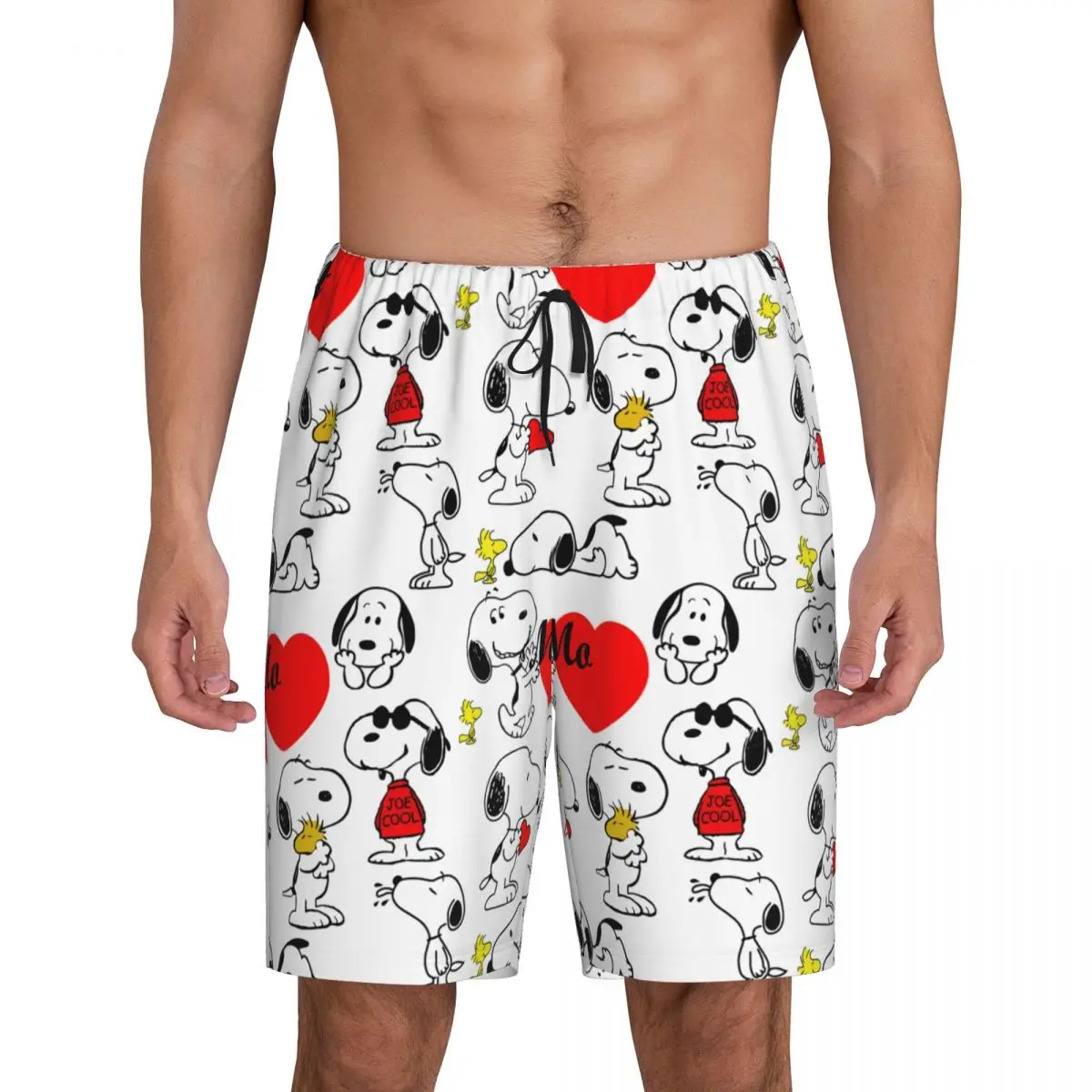 

Men's Manga Snoopy Woodstock Cartoon Dog Pajama Shorts Custom Printed Sleep Pjs Sleepwear Bottoms with Pockets