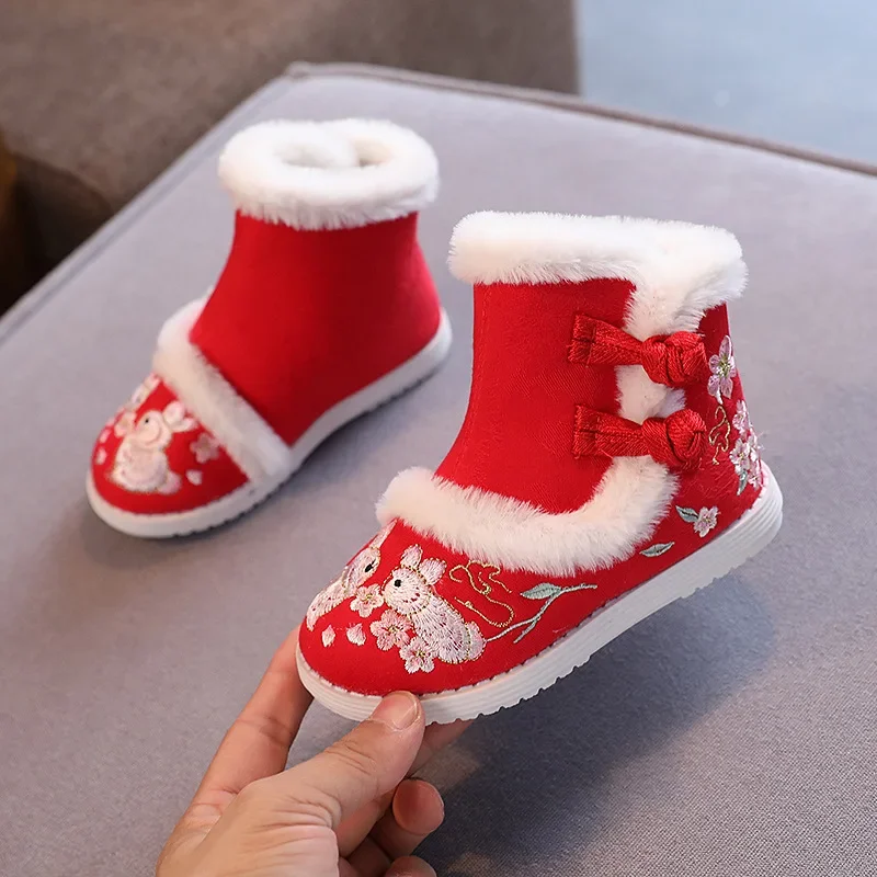 Zapatos Niña enfant botte de neige hiver fille ethnique coton chaussure haut en peluche princesse botte nouvel an Hanfu chaussure enfant chaussure Antique chaussure