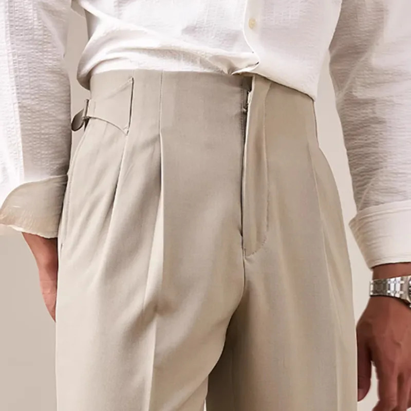 Straight Pant Men 2024 Summer High Quality Luxury Business Naples Pant Paris Button Non Ironing High Waisted Office Trousers Men