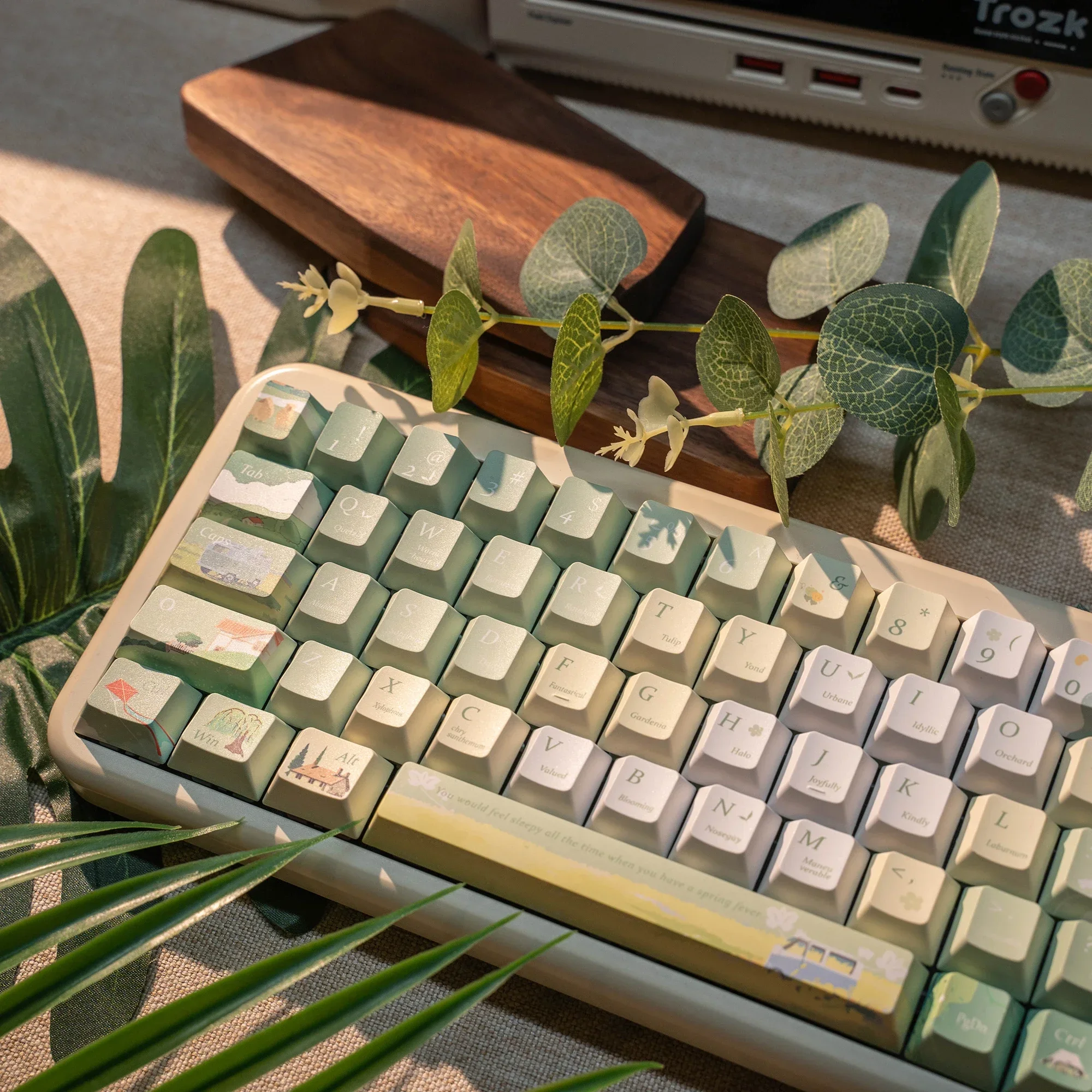 Light Green Spring Outing Themed Keycap Cherry/MOA Profile PBT Full Five-Sided Sublimation Keycaps for DIY Mechanical Keyboard