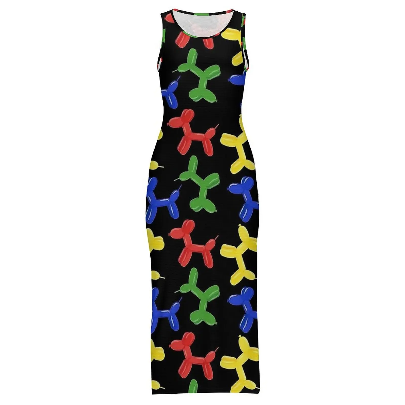 다채로운 풍선 개 드레스 민소매 Y2K 패션 맥시 드레스 우아한 Bodycon 드레스 여성 그래픽 특대 Vestidos