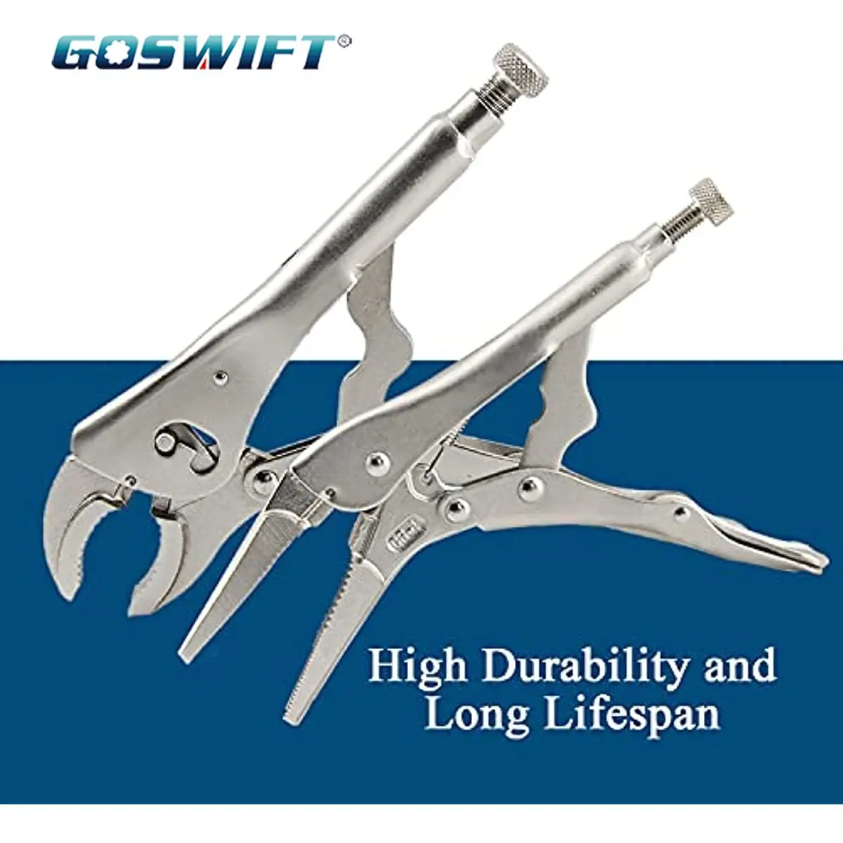 

GOSWIFT 2PCS Heavy Duty Locking Pliers 10-inch Curved Jaw 9-inch Long Nose Straight Jaw Chrome Vanadium Steel Vise Grip Pliers