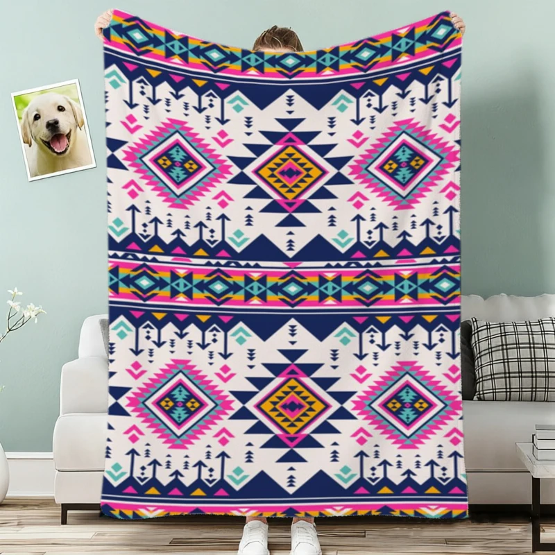 Colorful Aztec Motif Throw Blanket Living Room Sunroom Casual Nook Soft Blanket Guest Quarters Office Bedroom Gifts