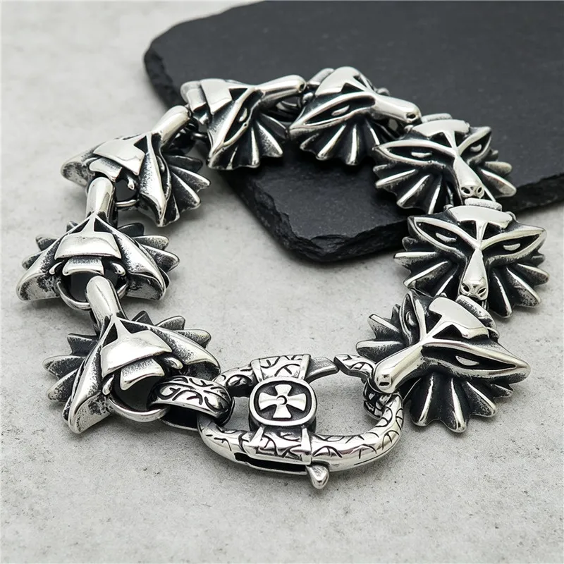 Retro Fashion Domineering Wolf Bracelet for Men Punk Rock Charm Rider Bracelets US Street Motorcycle Male Gothic Jewelry Gifts